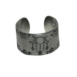 Handmade stamped Moon &‎ Star Design Silver hypoallergenic adjustable cuff ring